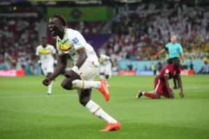 Famara Diedhiou scores the second goal for Senegal. Photograph: Alex Grimm/Getty Images