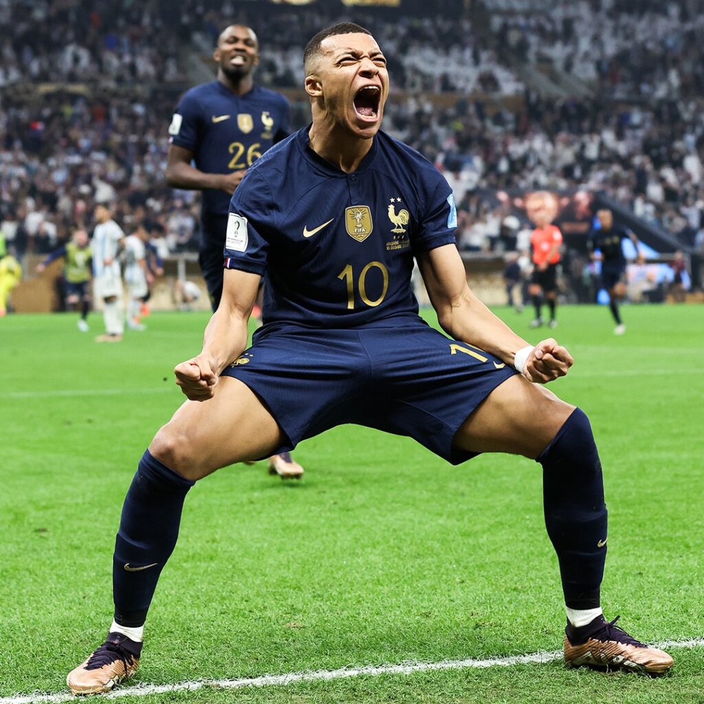 Kylian Mbappé celebrating his goal vs Argentina in the World Cup final