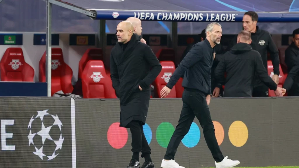 Pep Guardiola and Marco Rose part ways after a 1-1 draw at the Red Bull Arena